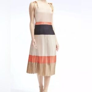 BANANA REPUBLIC Gorgeous Color-block pleated midi dress